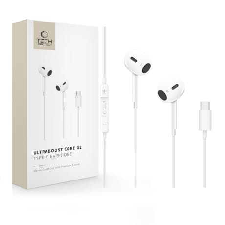 Tech-Protect Ultraboost Core G2 slúchadlá do uší USB-C, biele 1