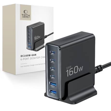 Tech-Protect DC160W GaN nabíjačka 2x USB / 4x USB-C 160W PD QC, čierna 1