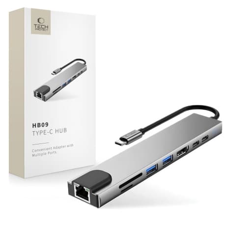 Tech-Protect HB09 USB-C HUB adaptér 8in1, šedý 1