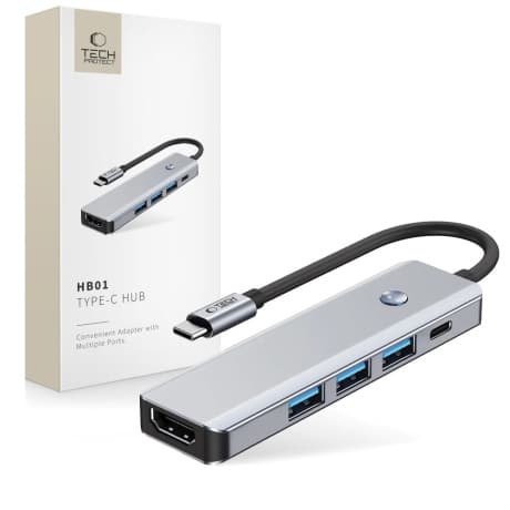 Tech-Protect HB01 HUB adaptér USB-C - 3x USB 3.0 / HDMI 4K / USB-C 100W, šedý 1