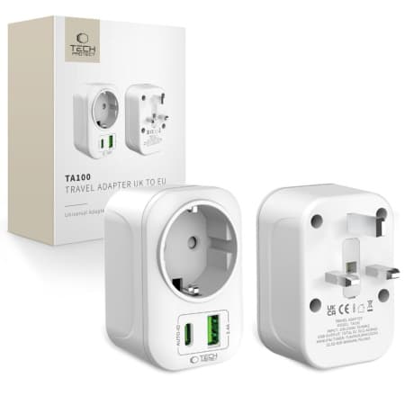 Tech-Protect TA100 cestovný adaptér UK / EU, biely 1