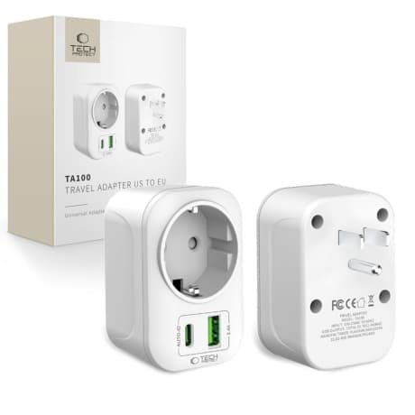 Tech-Protect TA100 cestovný adaptér US / EU, biely 1