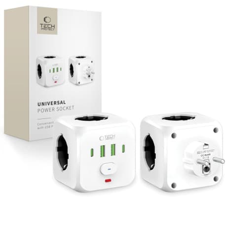 Tech-Protect PCL3X4 zásuvka 2x USB / 2x USB-C / 3x elektrická zásuvka, biela 1