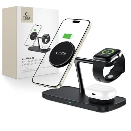 Tech-Protect A45 MagSafe bezdrôtová nabíjačka na mobil / Apple Watch / AirPods 15W, čierna 1