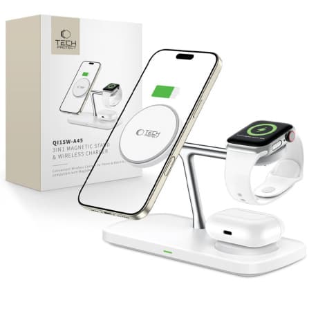 Tech-Protect A45 MagSafe bezdrôtová nabíjačka na mobil / Apple Watch / AirPods 15W, biela 1
