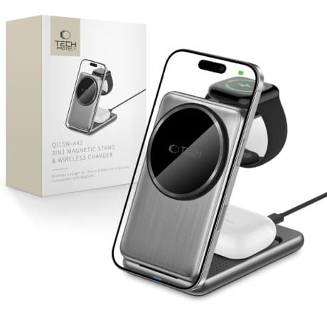 Tech-Protect A42 3in1 MagSafe bezdrôtová nabíjačka na mobil / Apple Watch / AirPods 15W, šedá 1