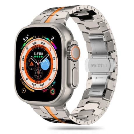 Tech-Protect Stainless Line remienok na Apple Watch 44/45/49mm, titanium / orange 1