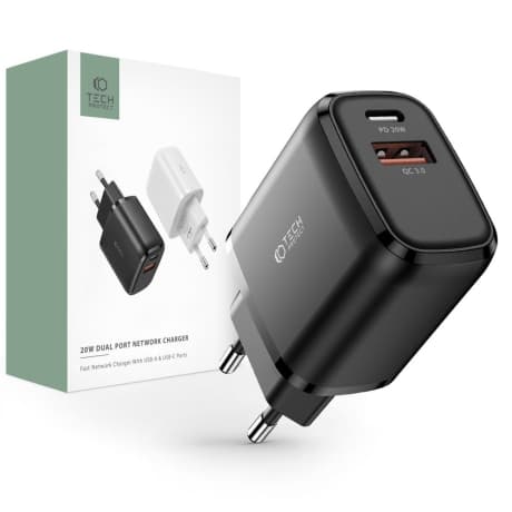 Tech-Protect Dual Port sieťová nabíjačka USB / USB-C 20W PD QC, čierna 1