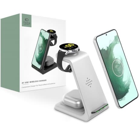 Tech-Protect A7 bezdrôtová nabíjačka na mobil / AirPods / Galaxy Watch, biela 1