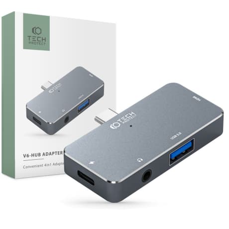 Tech-Protect V6 HUB adaptér USB / USB-C / HDMI / 3.5mm jack, šedý 1