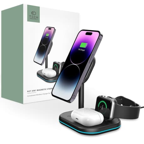 Tech-Protect A27 MagSafe bezdrôtová nabíjačka na mobil / Apple Watch / Airpods, čierna 1
