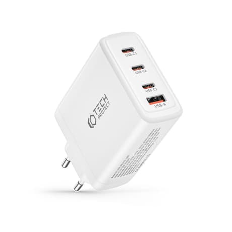 Tech-Protect GaN sieťová nabíjačka USB / 3x USB-C 100W PD QC, biela 1