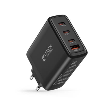 Tech-Protect GaN sieťová nabíjačka USB / 3x USB-C 100W PD QC, čierna 1