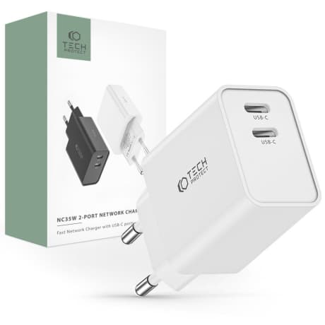 Tech-Protect C35W sieťová nabíjačka 2x USB-C PD 35W, biela 1