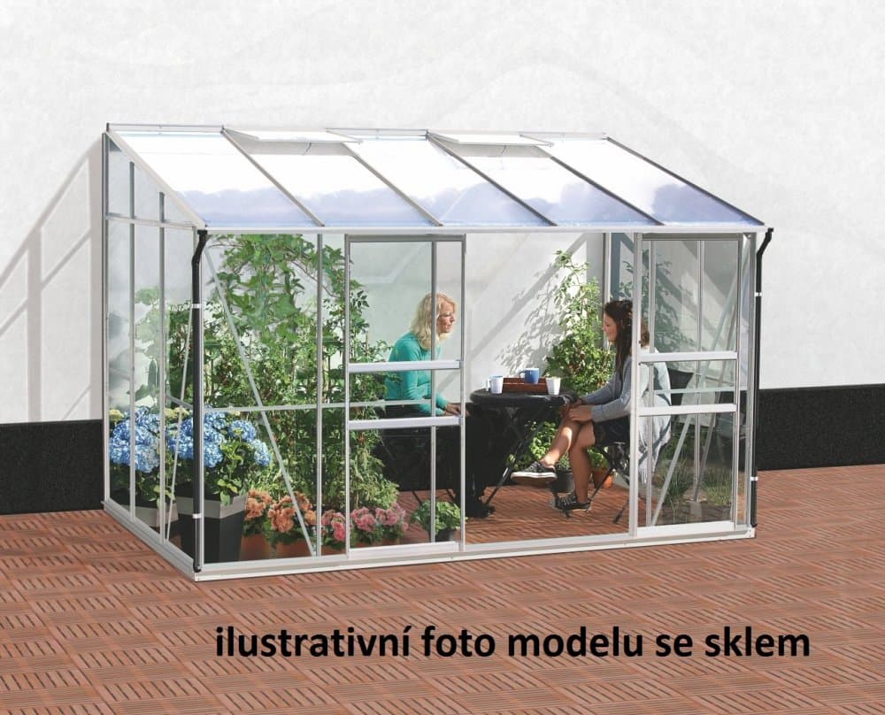 Skleník k stene VITAVIA IDA 6500 polykarbonát strieborný Dekorhome 1