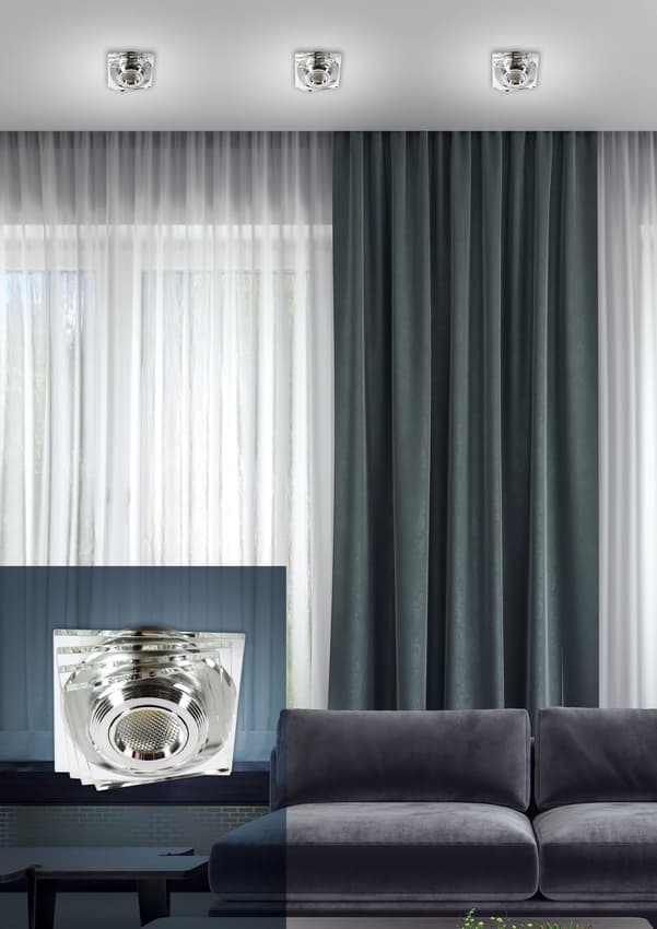 Stropné svietidlo, bezfarebné, LED, 3W, sklo, štvorcové, SS-32 1