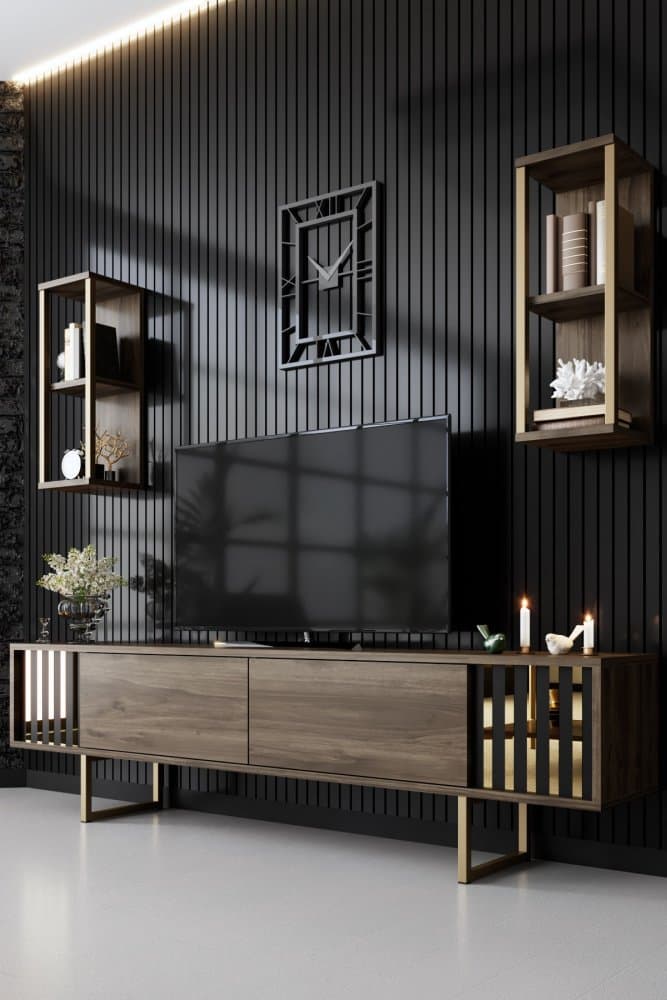 TV skrinka / Obývacia stena Gold Line - Walnut, Black 1