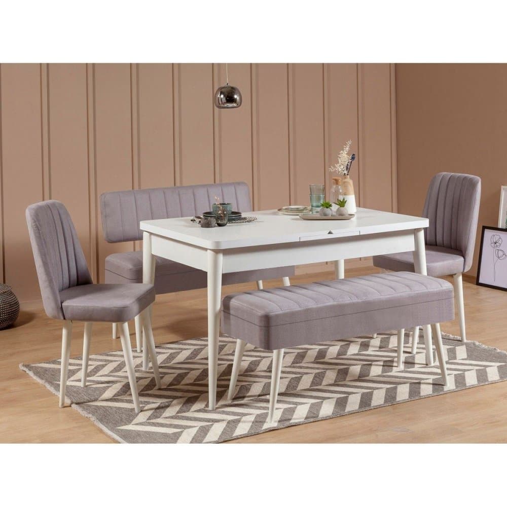 Jedálenský set s rozkladacím stolom a stoličkami (5 kusov) Vina 0701 - 4 - White, Grey 1
