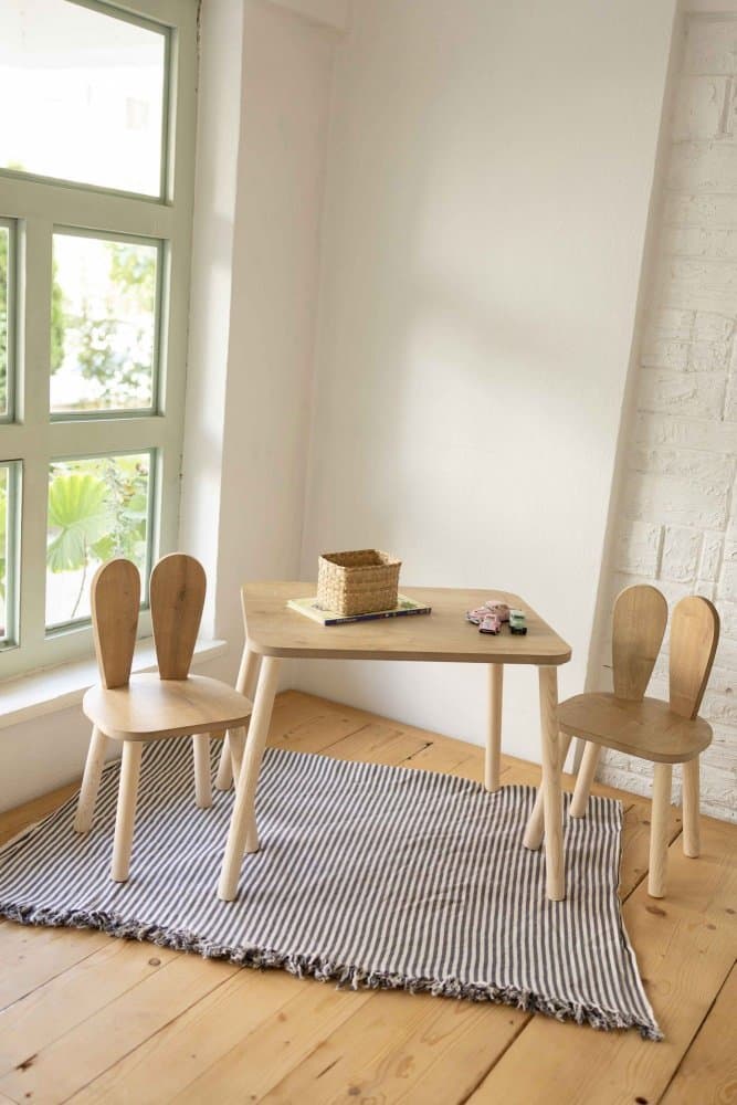 Kid's Table Set Bunny Two Chair Set - Brown 1