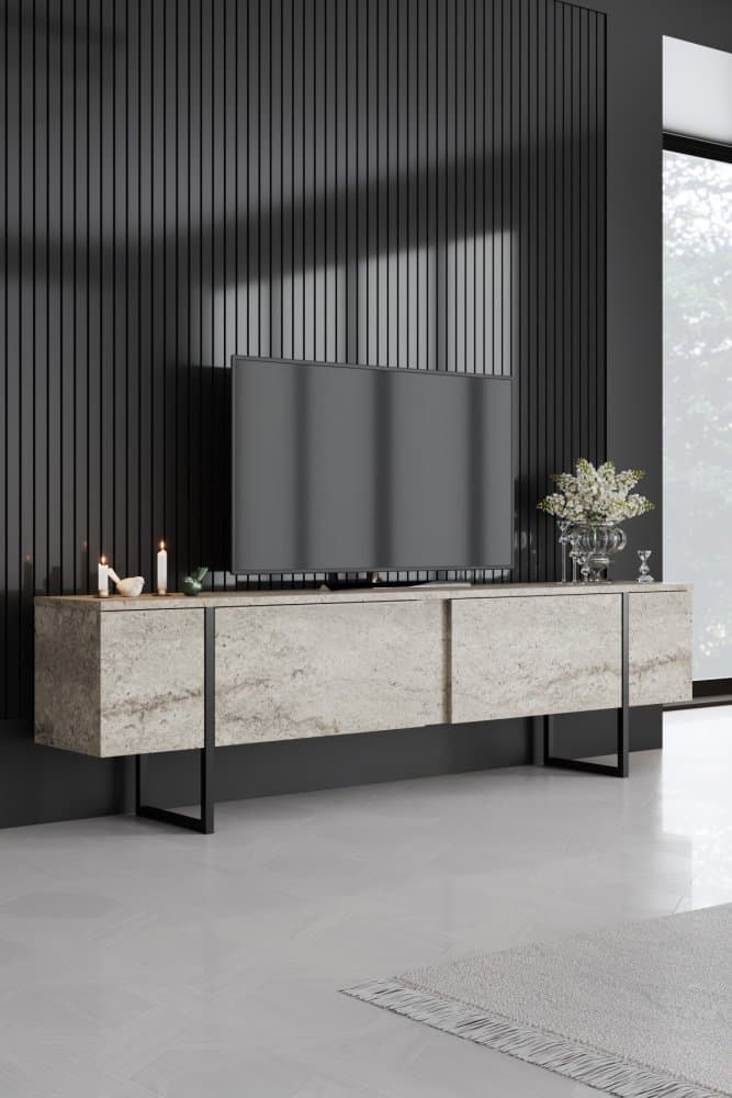 TV stolík Luxe - Travertine, Black 1