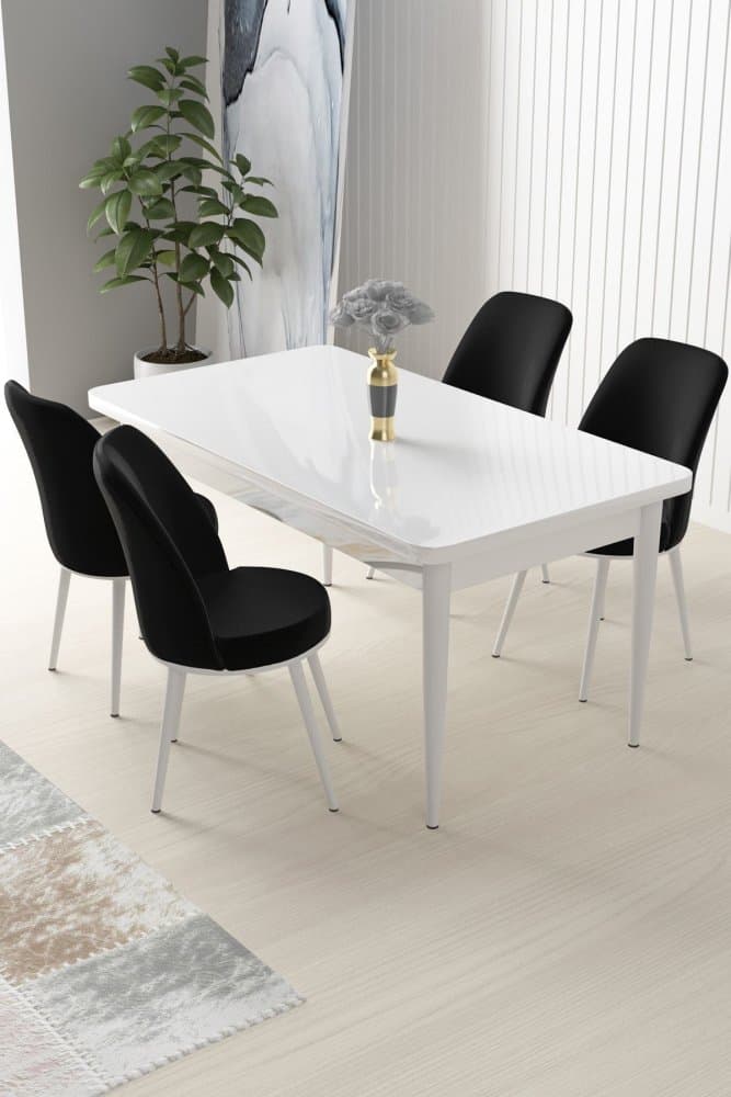Dining Table & Chairs Set (5 Pieces) Nil - White, Black 1