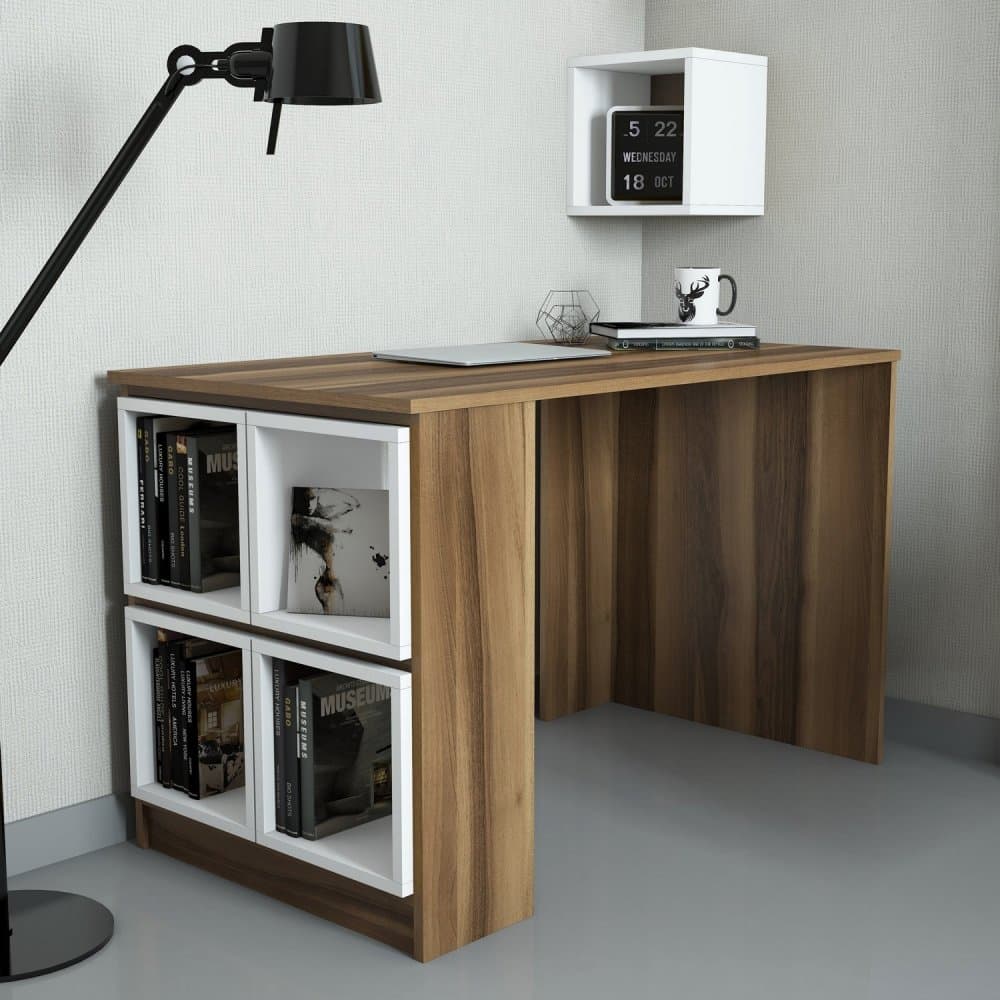 Písací stôl Box - Walnut, White 1