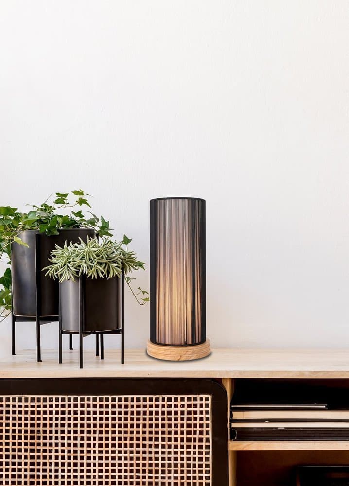 Čierna + drevená stolová lampa Kyoto Ledea