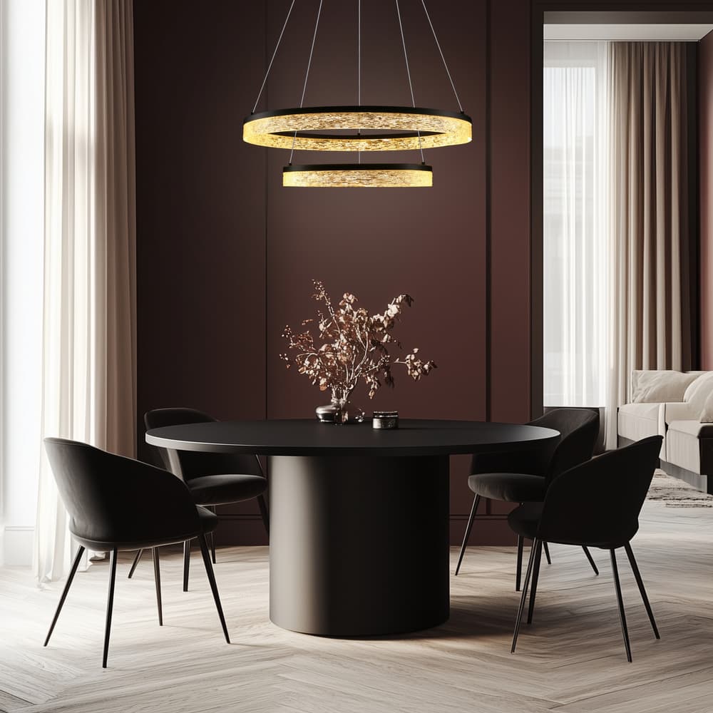Očarujúca závesná lampa FROZI – čierne tienidlo s kryštálmi – moderný LED luster do luxusnej obývačky 1