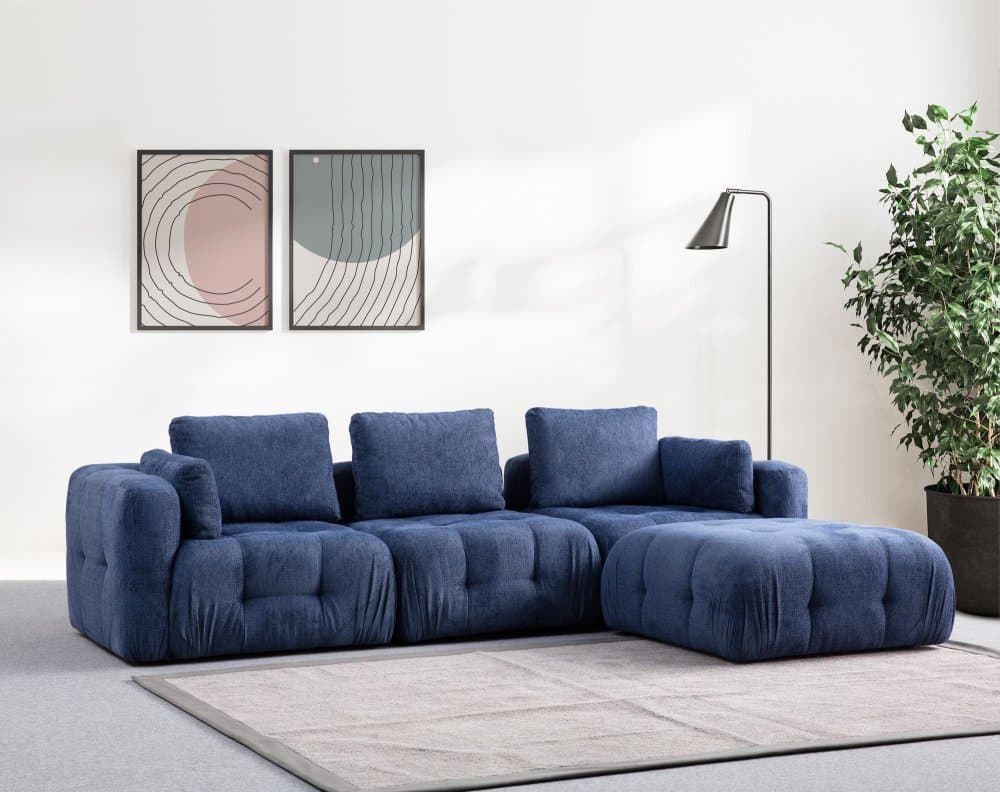 Rohová sedacia súprava / Rohová pohovka Amaris 3 Seater With Pouffe - Navy Blue