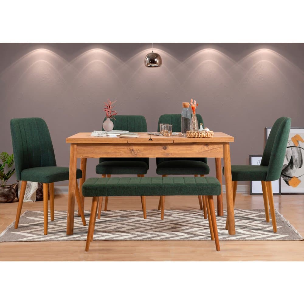 Jedálenský set s rozkladacím stolom a stoličkami (6 kusov) Santiago Atlantic Green