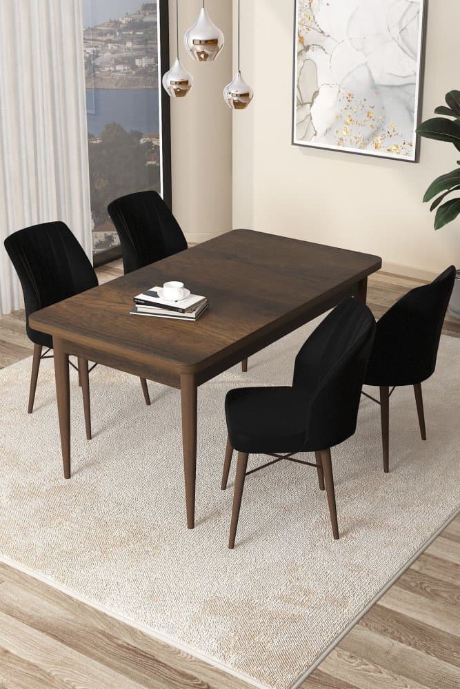 Dining Table & Chairs Set (5 Pieces) Arp - Baroque, Black 1