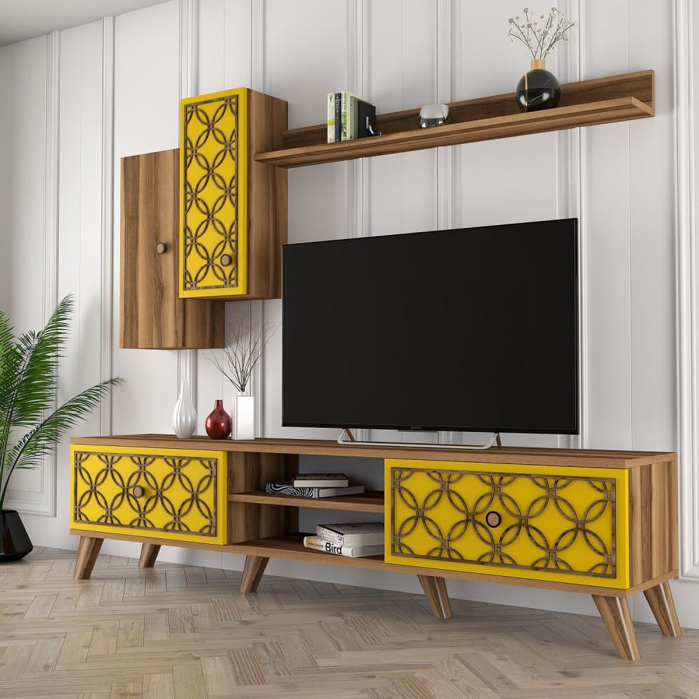 TV skrinka / Obývacia stena Class S - Walnut, Yellow 1
