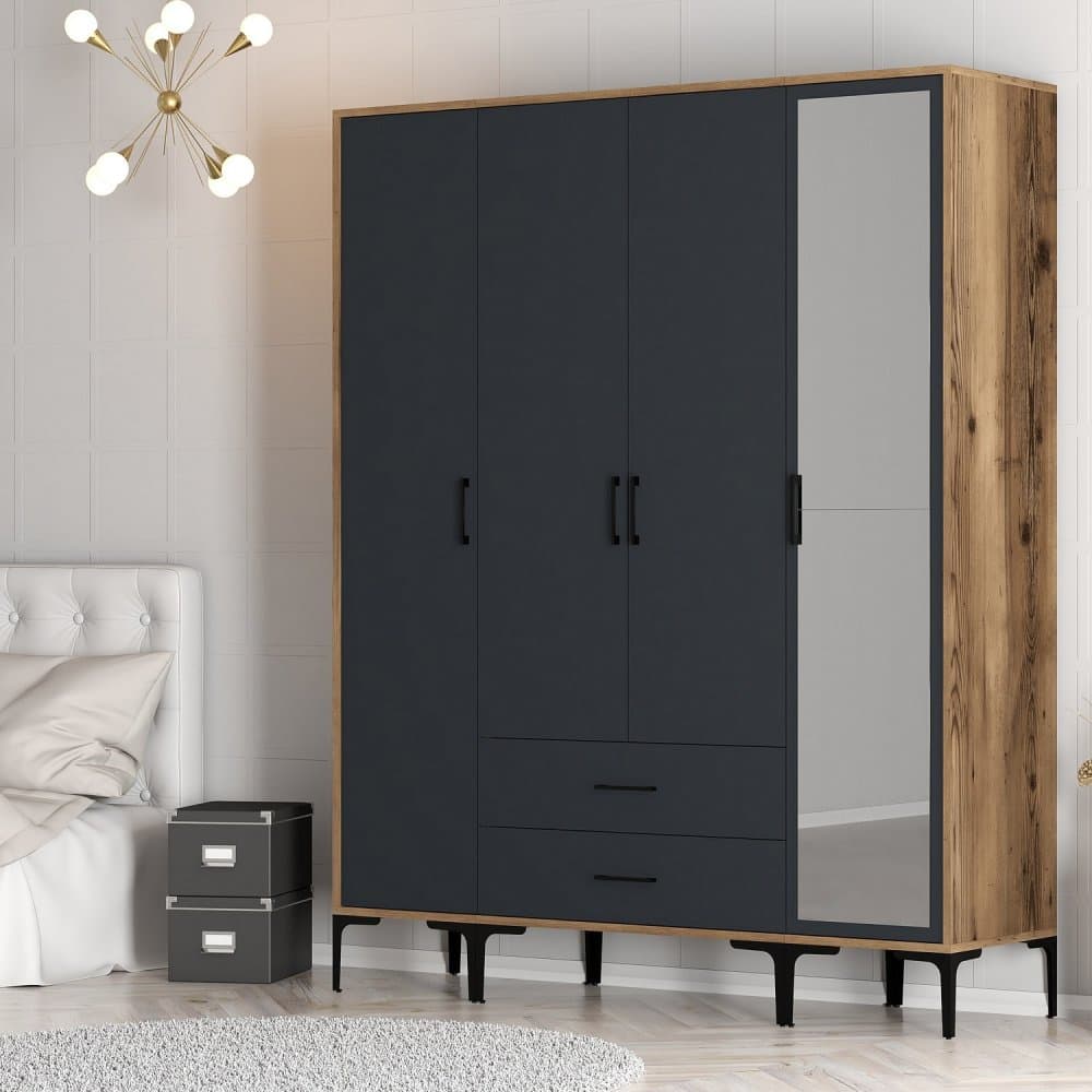 Šatníková skriňa Kumsal STR - Walnut, Anthracite