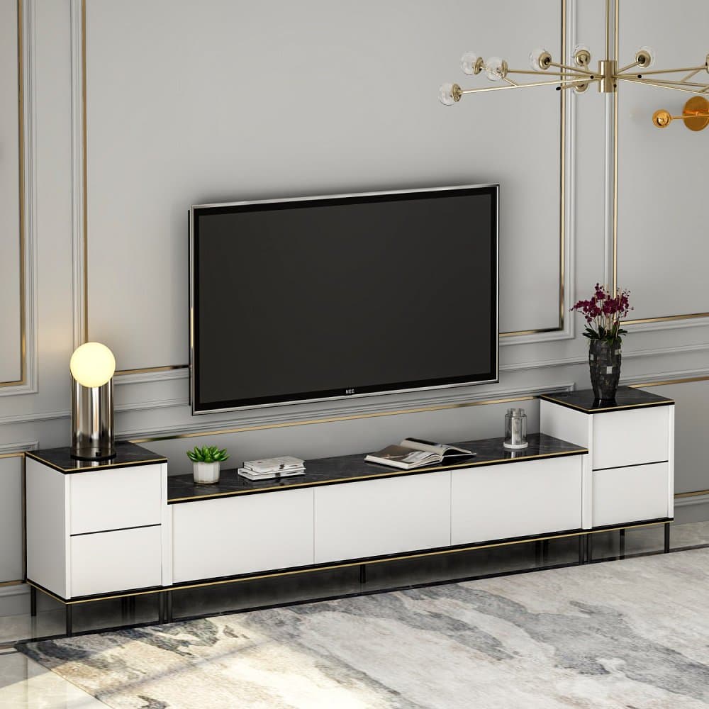 TV skrinka / Obývacia stena Imaj - White, Marble 1
