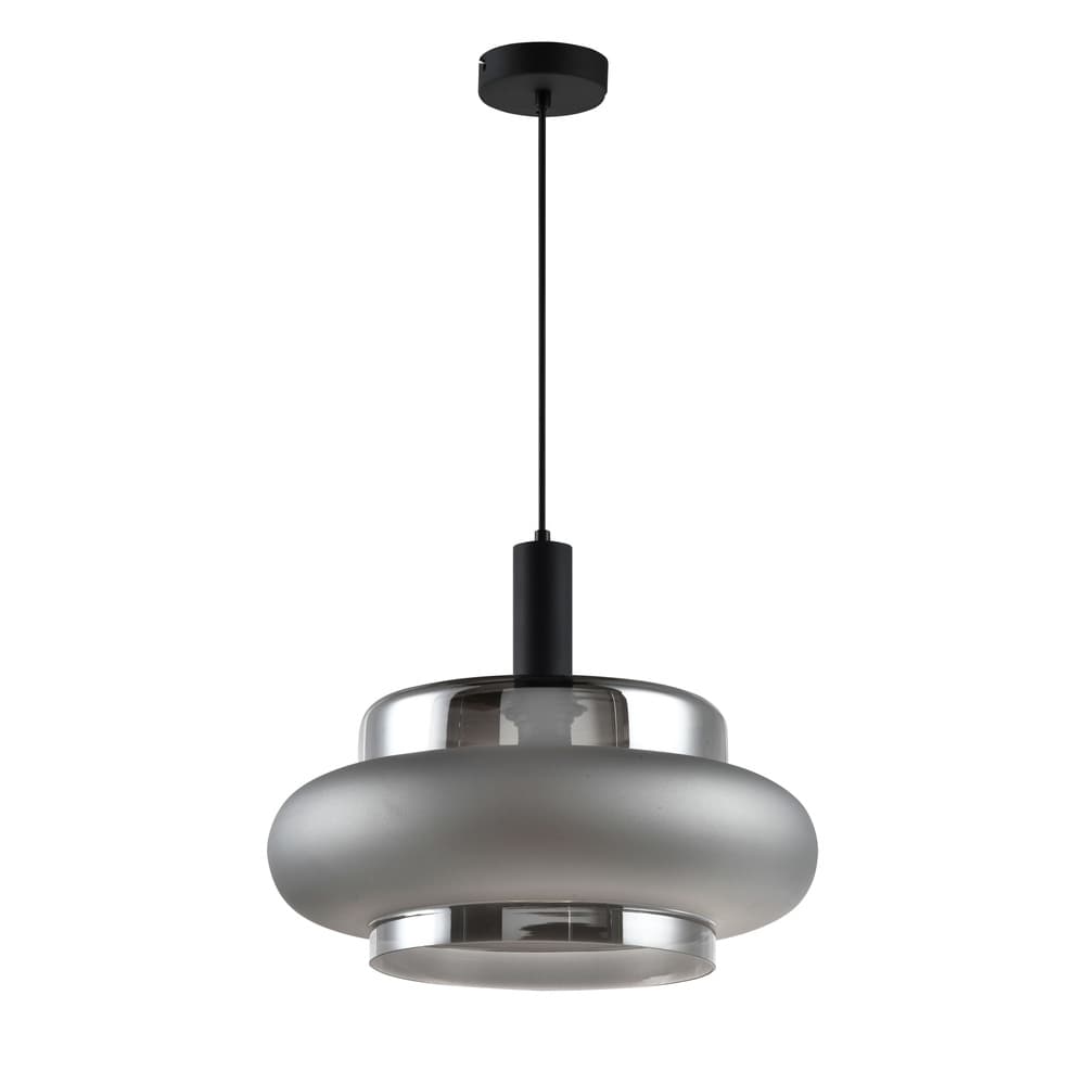 Lampa wisząca Brizi szklana czarna z dymionym kloszem do jadalni nad stół