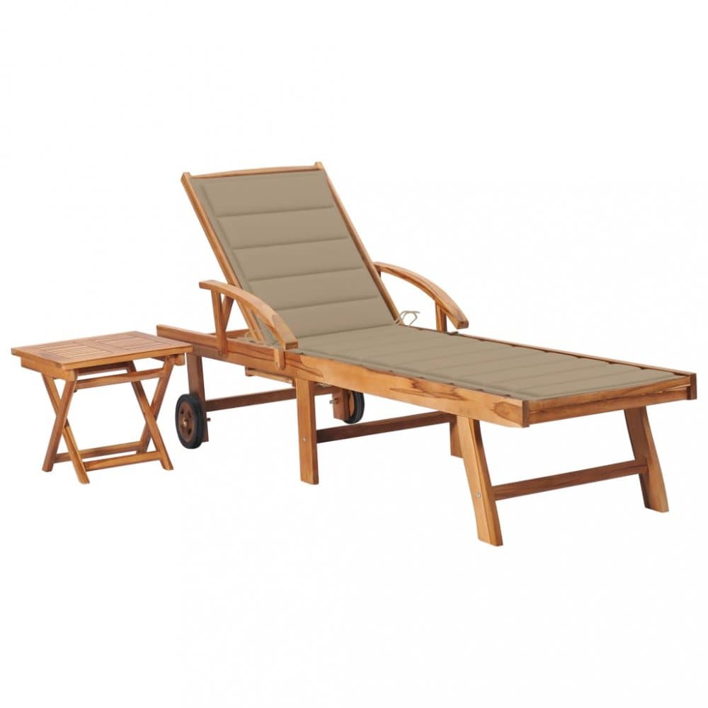 Záhradné lehátko so stolíkom teak / látka Dekorhome 1