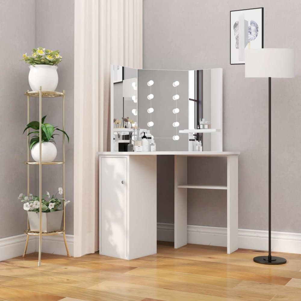 Rohový toaletný stolík s LED Dekorhome 1