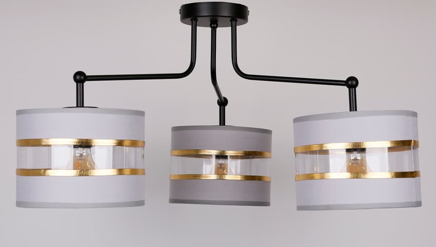Stropná lampa čierna 3xE27 tienidlo biela + zlatá Andy