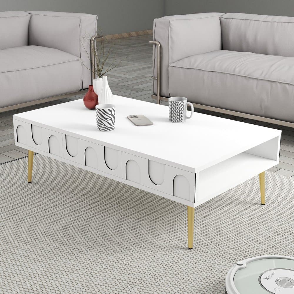 Konferenčný stolík Lyon 33 - White, Gold 1