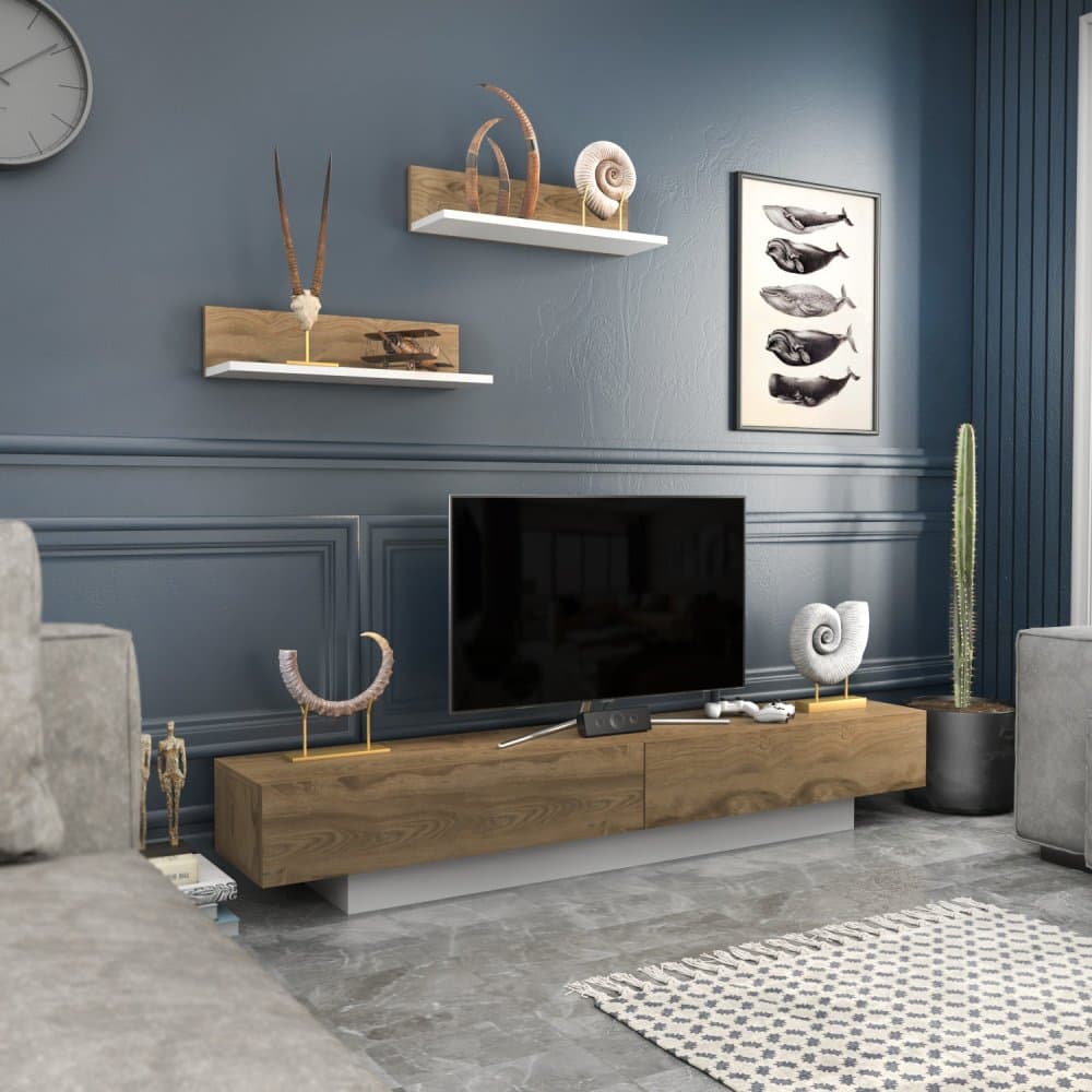 TV skrinka / Obývacia stena Lusi - White, Oud Oak