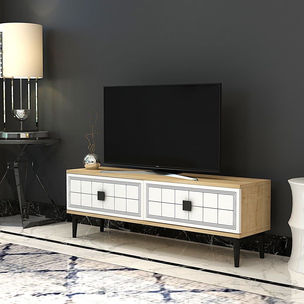 TV stolík Yuka 120 - Sapphire Oak, White