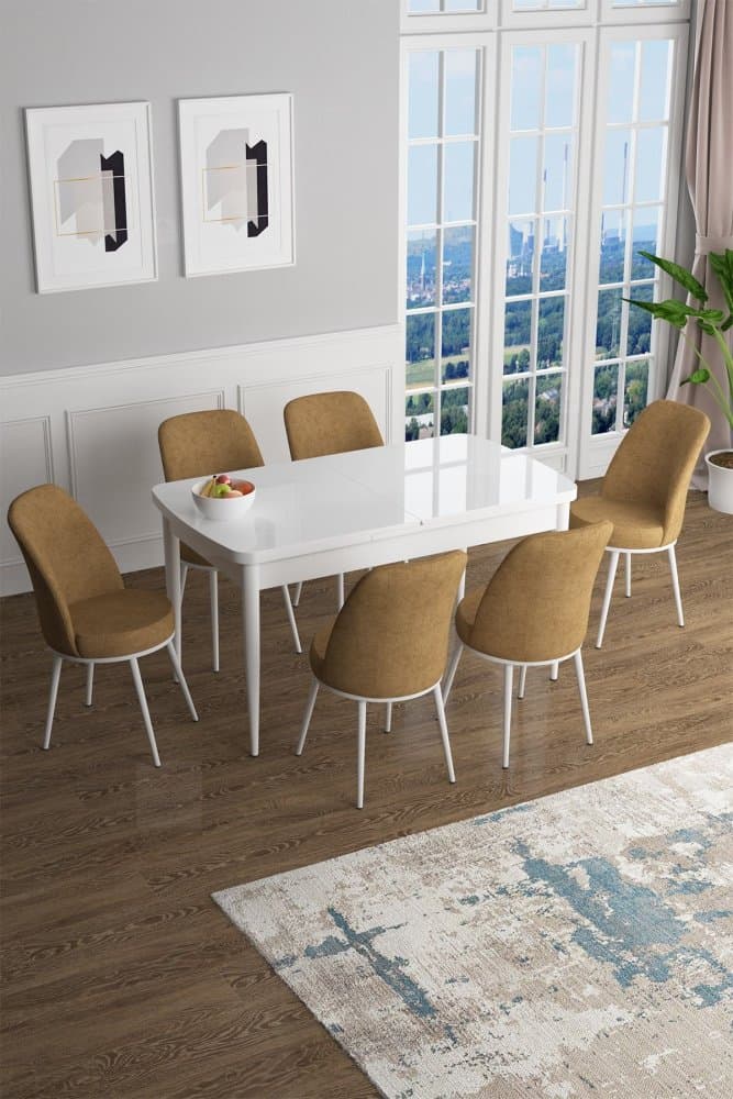 Extendable Dining Table & Chairs Set (7 Pieces) Han - White, Cappuccino 1
