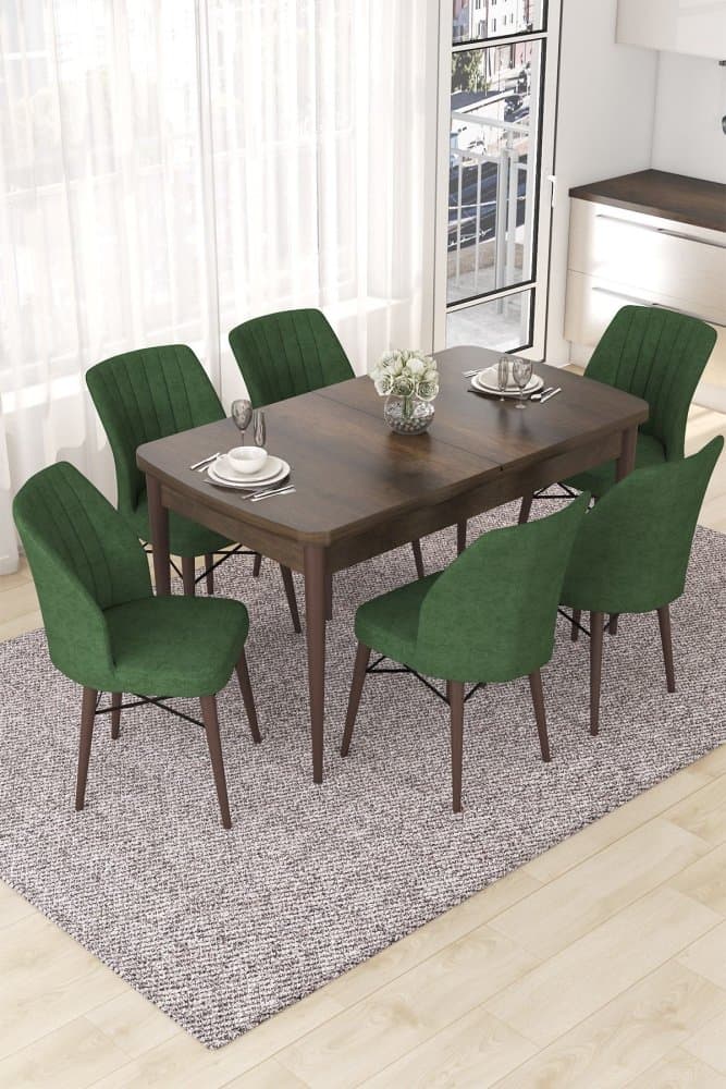 Extendable Dining Table & Chairs Set (7 Pieces) Nef - Baroque, Khaki 1