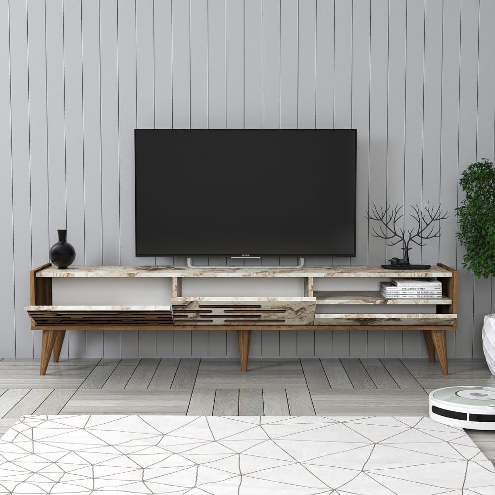 TV stolík Valensiya - Walnut, White, Marble 1