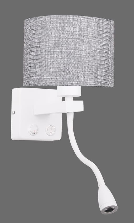 Bielo-sivá nástenná lampa s LED lampou na čítanie Polo
