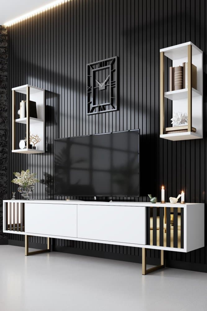 TV skrinka / Obývacia stena Gold Line - White, Black