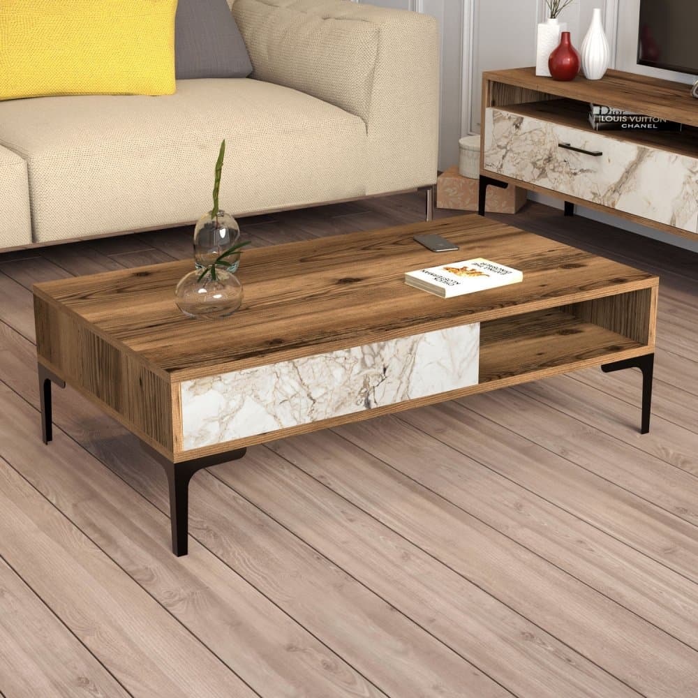 Konferenčný stolík Istanbul - Walnut, White Marble 1