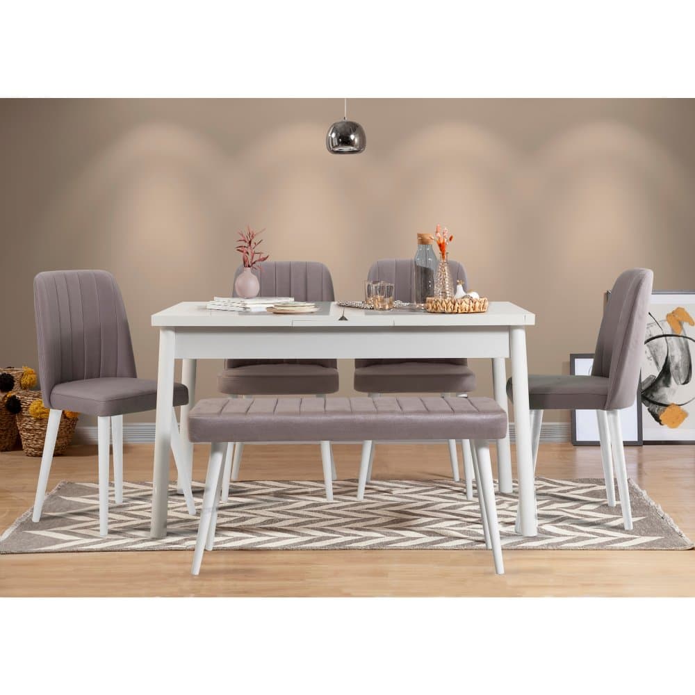 Jedálenský set s rozkladacím stolom a stoličkami (6 kusov) Santiago White Grey 1