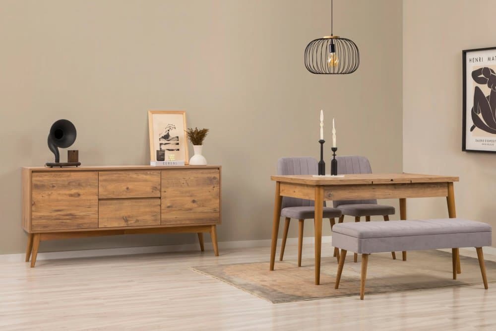 Set s rozkladacím stolom, stoličkami a konzolou (5 kusov) Vina 02 0701 - Atlantic Pine, Grey