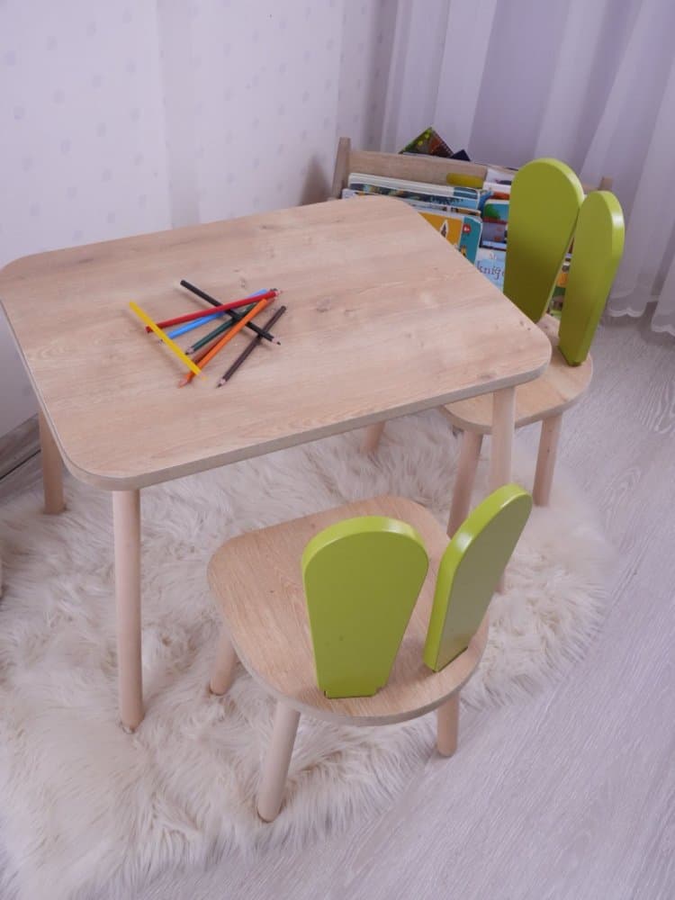 Kid's Table Set Bunny One Chair Set - Pistachio Green, Brown 1